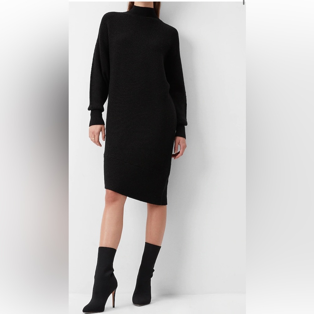 Express Black Turtleneck Asymmetrical Hem Midi Sweater Dress, Size XS